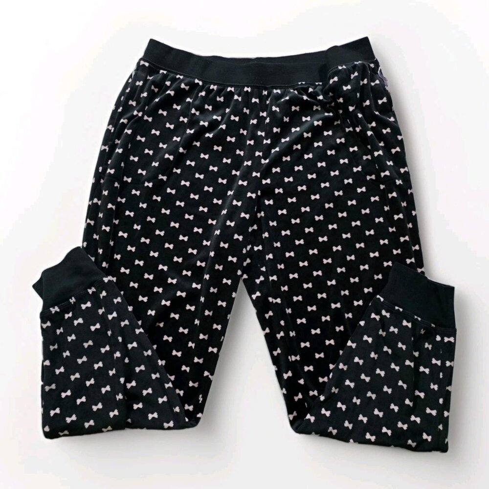 Kate Spade Pajama Set Womens L Black Pink Bow Tie Pattern Pockets Fleece Boho - Picture 10 of 16